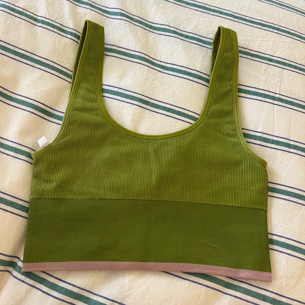 XS ribbed green/pink Outdoor Voices sports bra/tank top.